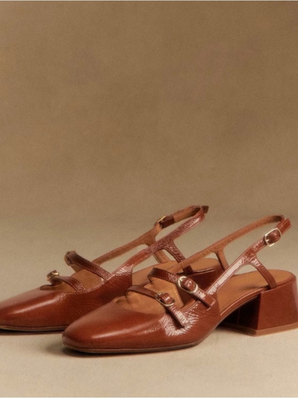 Sezane Brown Leather Paula Babies Block Heels